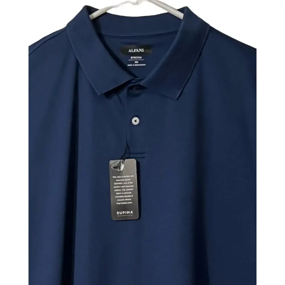 Alfani Polo Shirt Mens Size XXL Navy Blue Short Sleeve Polo Supima Cotton NWT